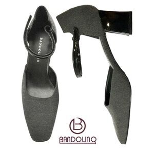 Bandolino Grey Flannel & Black Patent Leather Heels, Velcro Ankle Strap, 10 EUC